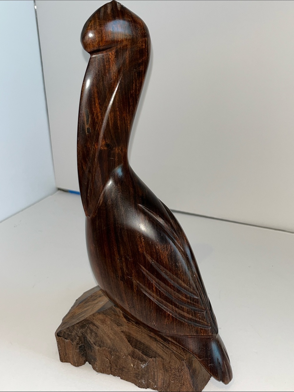 Hand-Carved Dark Brown Wooden Pelican Sculpture - Home Accents
